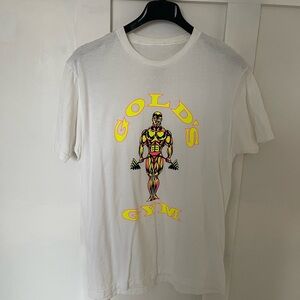 Golds gym graphic tee shirt LARGE Men’s white colorful logo bodybuilding tee